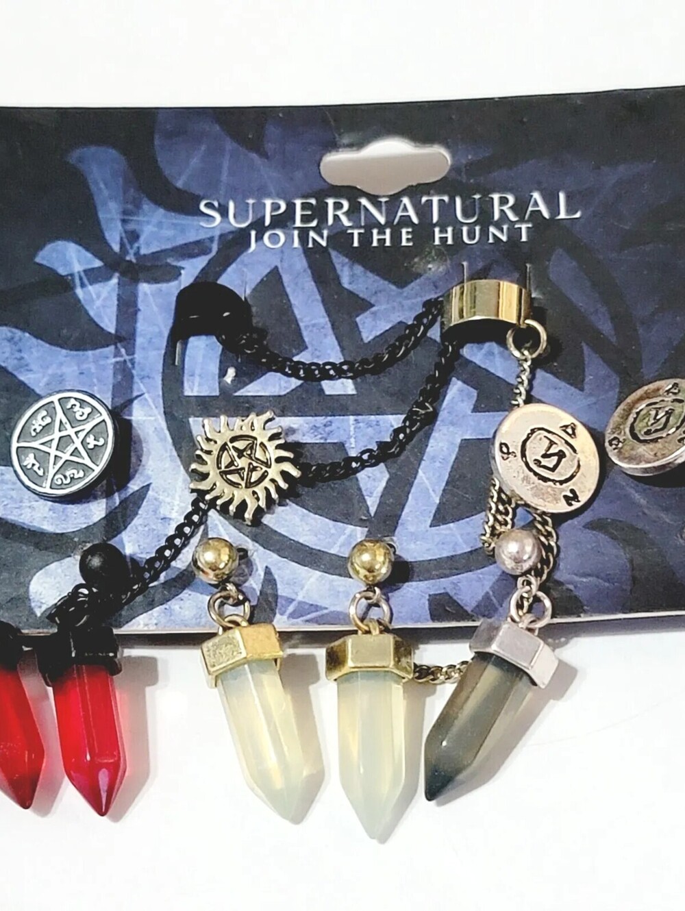 Supernatural Show Jewelry Ear Cuffs Earrings  GOTH Red Black Clear Original sp-7